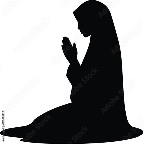 Muslim woman praying namaz silhouette vector illustration