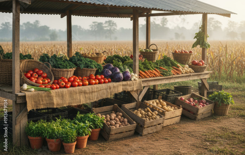 Organic Farm Stand with Fresh Vegetables – Local Farmers Market Produce, Sustainable Agriculture and Healthy Food Concept