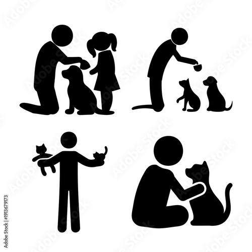 People lovingly interacting with their cherished pets, showing care and companionship