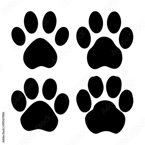 Four black animal paw prints on a clean white background symbolizing pet companionship