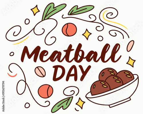 Meatball Dish Vector, National Meatball Day Celebration and Food Illustration