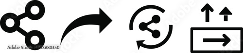 Share icon set, upload and export symbols, digital content update, refresh arrows, vector illustration, user interface design elements