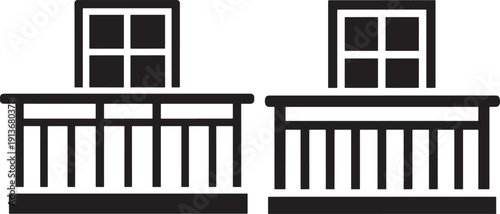 Vector illustration of two balconies with windows, architectural elements