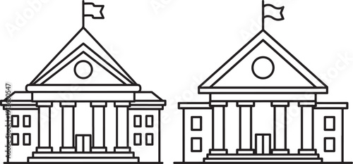 Vector illustration of two outline buildings, representing government or educational institutions