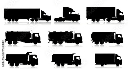 Collection of Silhouetted Trucks and Semi-Trailers.