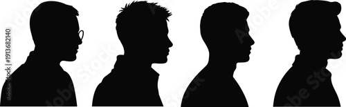 Male head profile silhouettes collection, side view man face outline vector illustration isolated on white background, trendy hairstyle variations set