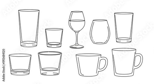 Collection of Various Glassware and Drinkware Outlines.