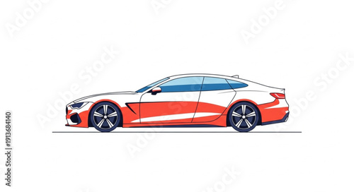 Sleek Orange Sports Sedan Car Illustration Side View.