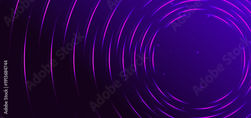 Pink glowing circles lines on dark background. Speed motion moving concept.