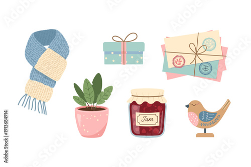 Simple gifts and items on a clean background