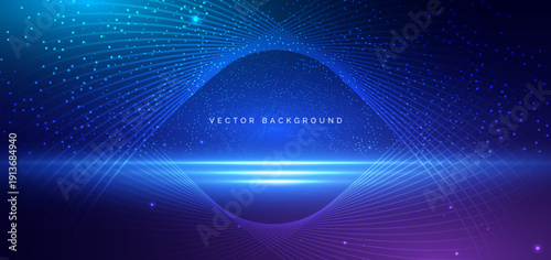 Hi tech blue wave lines element on dark blue background with lighting effect.