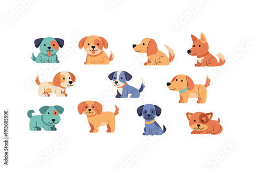 Cute and colorful cartoon dogs sitting and playing together