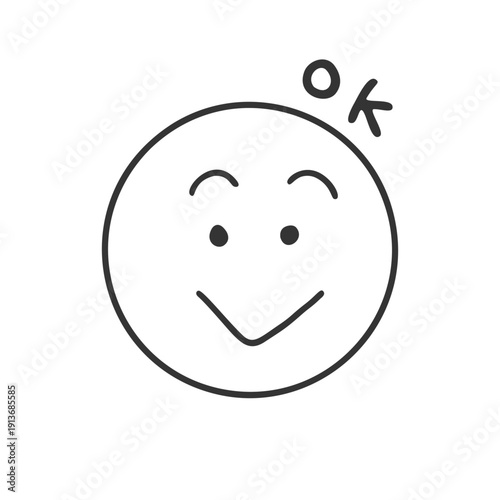 Smiling and OK face icon　快諾や了解のOKの笑顔のシンプルな手書き表情アイコン