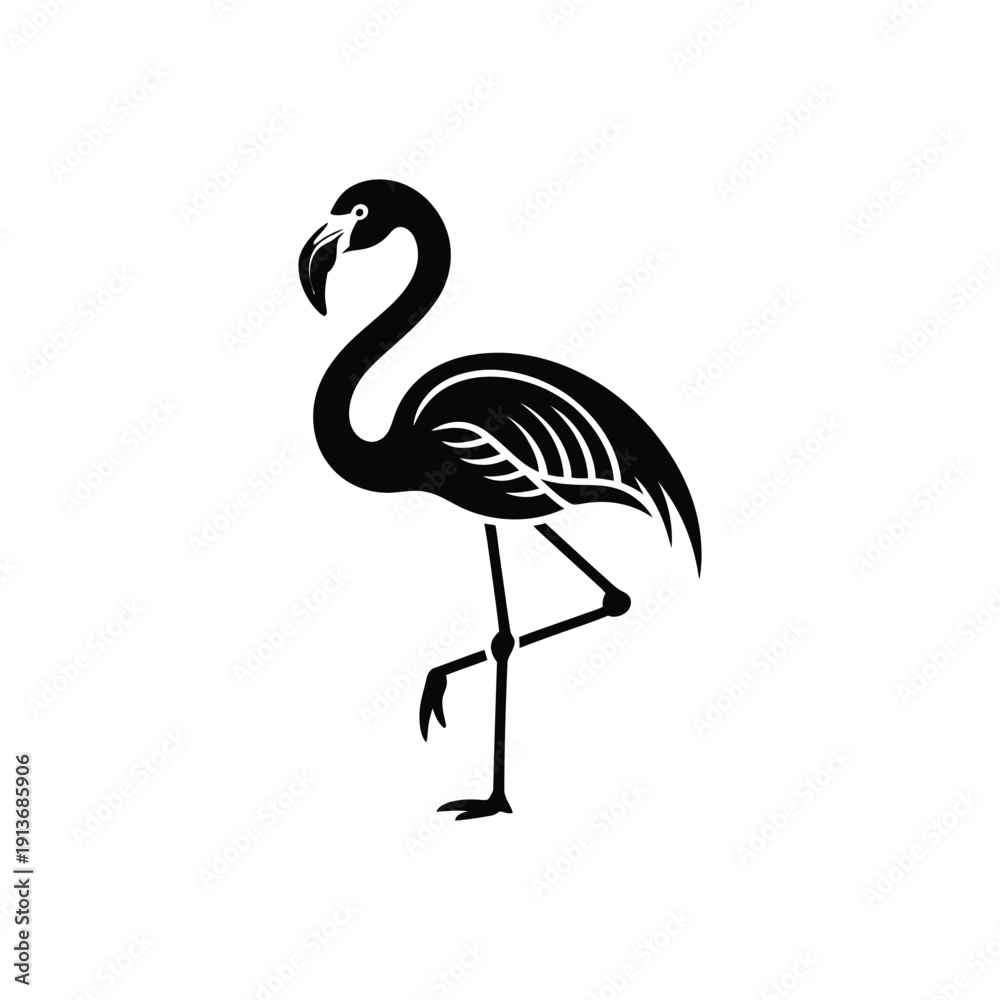 Fototapeta premium Black and white flamingo silhouette standing on one leg