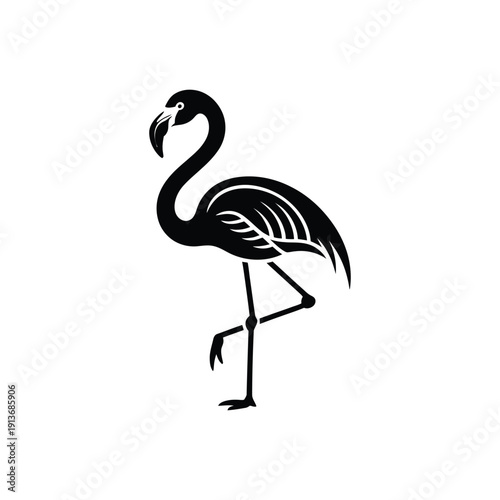 Black and white flamingo silhouette standing on one leg