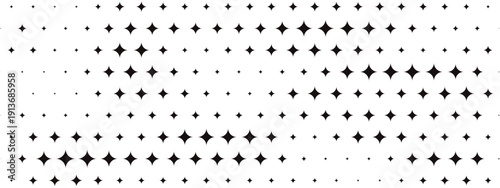 Black and white star pattern background. Diamond sparkle shapes scattered across vector grid. Abstract retro Y2K geometric design. Modern minimalist texture for graphic templates and overlays.