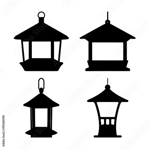 Collection of diverse bird feeder silhouettes for garden decoration and wild bird feeding