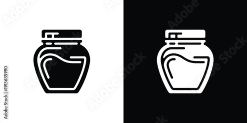 Black and white jar with lid and liquid inside container