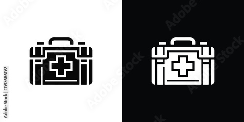Black and white medical kit on contrasting backgrounds