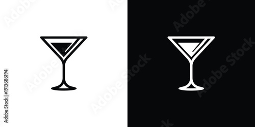 Black and white martini glass on contrasting backgrounds