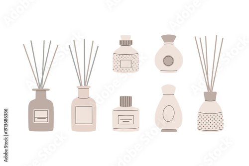 Different types of scented bottles displayed on a white background
