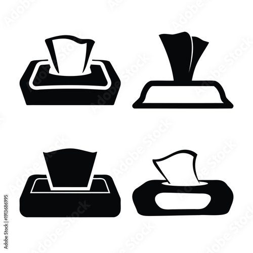 A set of four minimalist black and white icons for tissue and wet wipe boxes