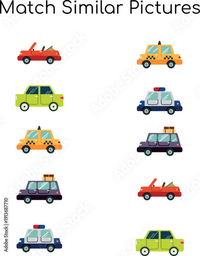 Match the Similar Vehicle Icons Worksheet – Colorful Vector Activity for Kids