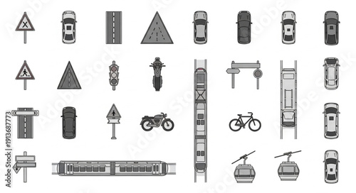 Collection of Transportation and Traffic Signs Icons.