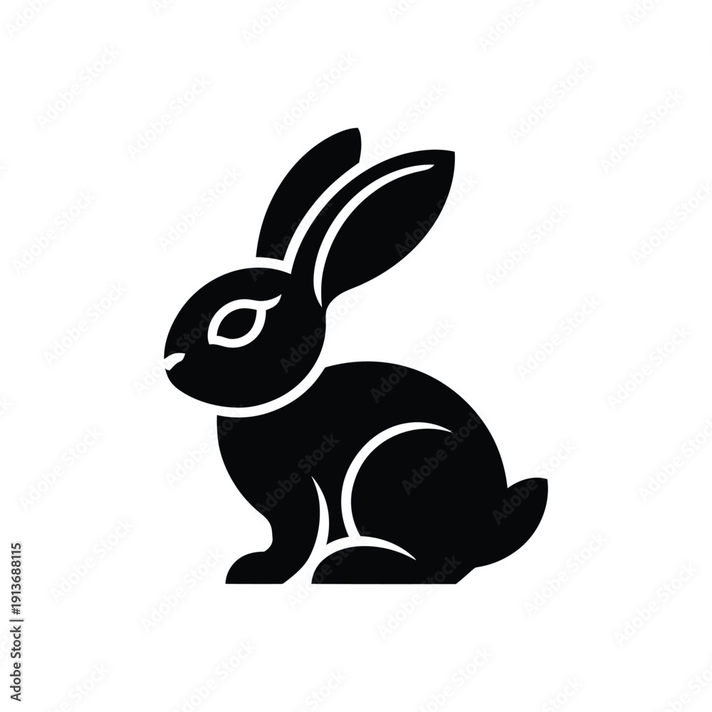 Fototapeta premium Black silhouette of a sitting rabbit with long ears