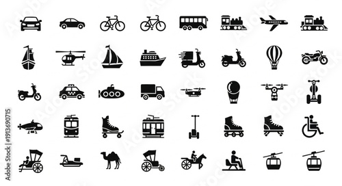 Collection of Transportation Icons Vector Art.