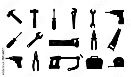 
Modern flat and outline tools vector icons set for repair construction and DIY design
