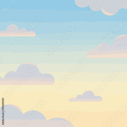 Serene sky with clouds at sunrise viewed from a high altitude with a gradient of colors
