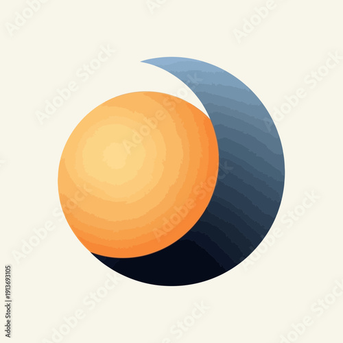 An orange and blue circular graphic illustration viewed from directly above