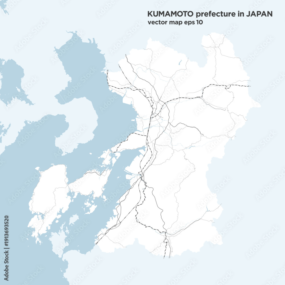 Obraz premium 日本の熊本県の緑色のシンプルなロードマップ