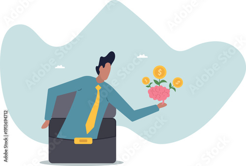 Money attitude, investing mindset or financial knowledge, wealth inspiration, investment brain,human life and situation.