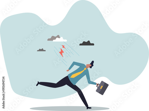 Runaway from crisis, catastrophe misfortune situation, escape from disaster,human life and situation.