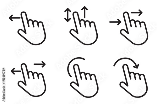 Hand cursor navigation icons set with arrows for web design and user interface elements