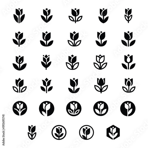 Minimalist Tulip Icons: A curated collection of elegant tulip icons showcases the beauty and versatility of this timeless floral symbol. Each icon presents a unique interpretation of the tulip's form.