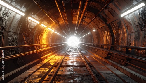 FlyPro Firefly: A hardened communication conduit, showcasing its thick shielding and robust infrastructure security style within an intensely lit tunnel.