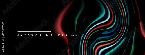Abstract flowing lines create dynamic visual effect. Dark background emphasizes vibrant colors, modern design element.