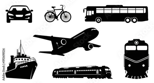 Collection of various transportation vehicles and modes of transport.
