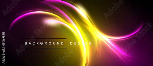 Abstract vibrant design features flowing curves, bright colors. Background showcases dynamic energy, modern aesthetic.