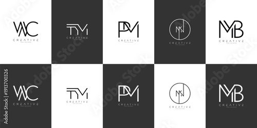 Modern monogram initial fusion logo set collection with clean minimal style vector logo, combining two letters into a sleek contemporary branding mark.