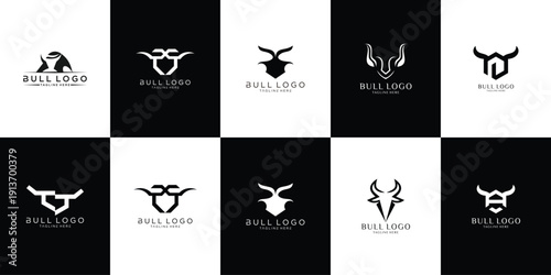 Buffalo strong wildlife illustration logo set collection with clean minimal style vector logo, representing power, resilience, and natural heritage concept.