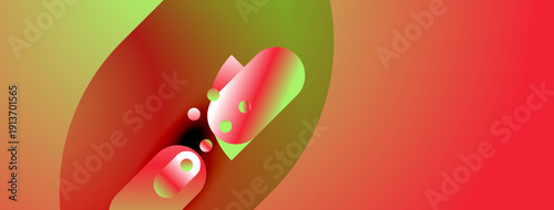 Abstract composition features vibrant gradients. Shapes overlap, creating dynamic visual effect. Colors transition smoothly, evoking energy.