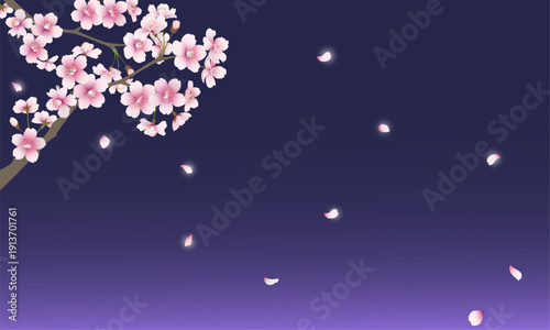 散る桜の花(ネイビー背景）
