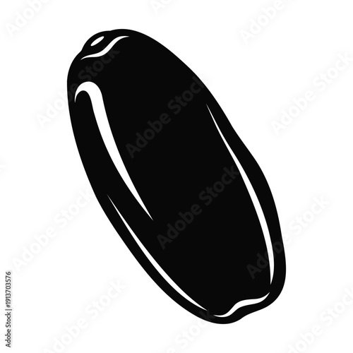 Date Fruit Silhouette: A sleek, minimalist black and white rendering of a luscious date fruit. The high-contrast image emphasizes its smooth, elongated form, highlighting its natural elegance.