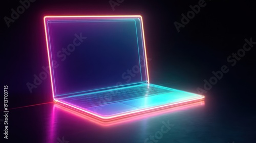 Wallpaper Mural Neon laptop computer on a dark background Torontodigital.ca