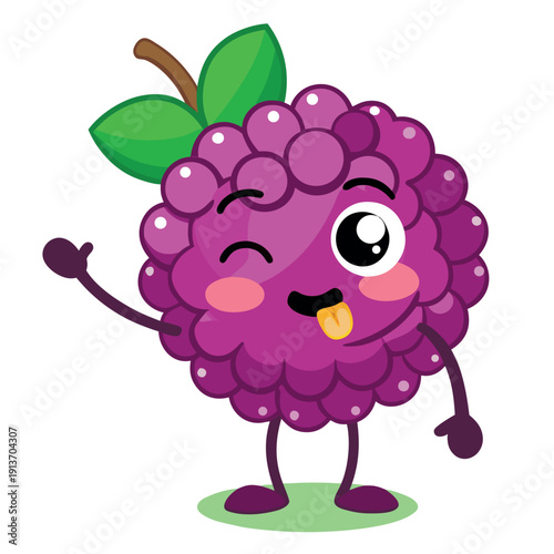 Cartoon mulberry character with green leaves