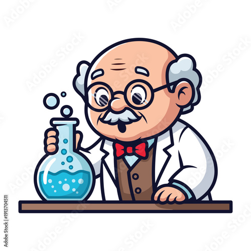 Elderly scientist conducting experiment in lab vector illustration flat design